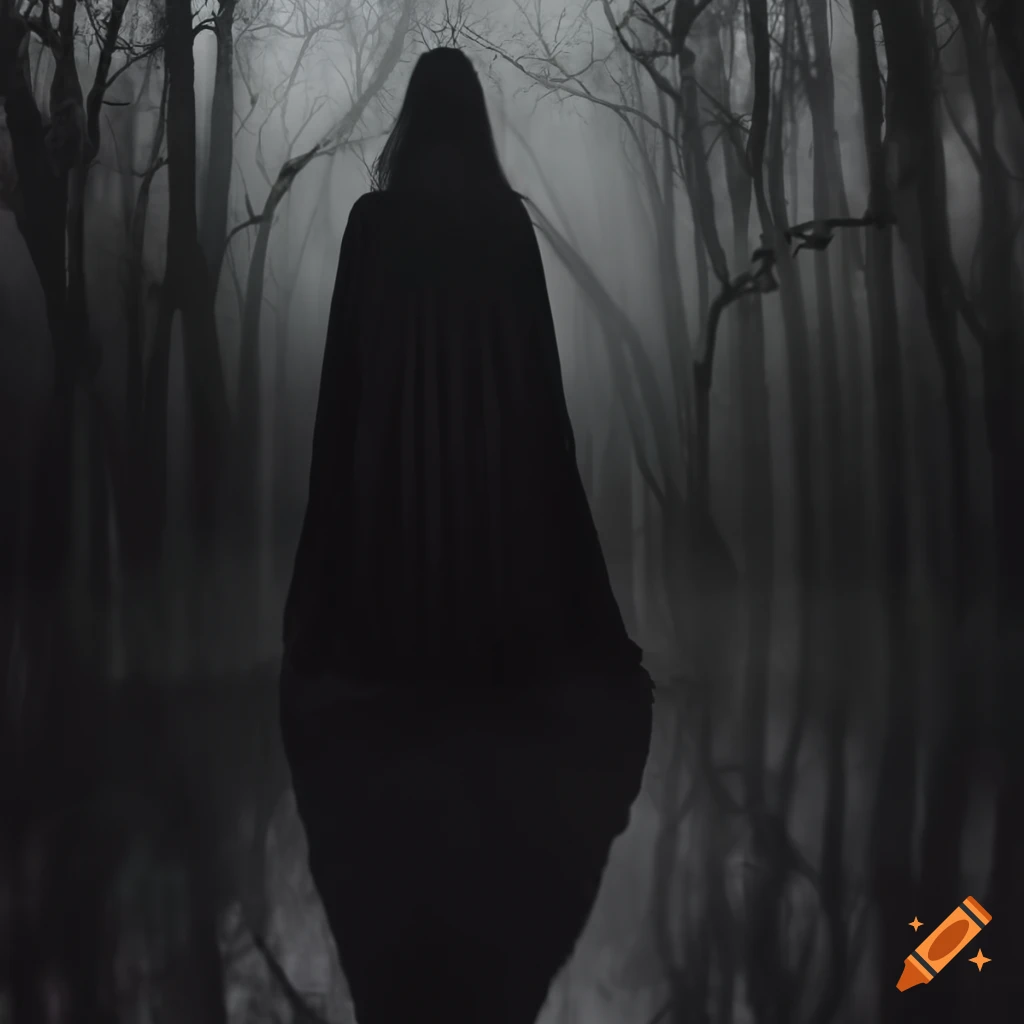 Dark wizard in a foggy swamp with minimal details