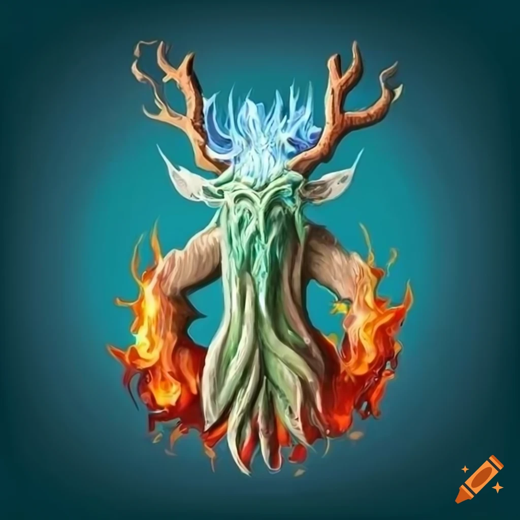 Druid transforming into elemental creature on plain background