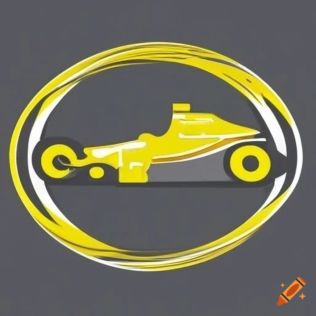 Modern and minimalistic logo for a car service center featuring a Formula 1 race car emerging from a circle of car parts