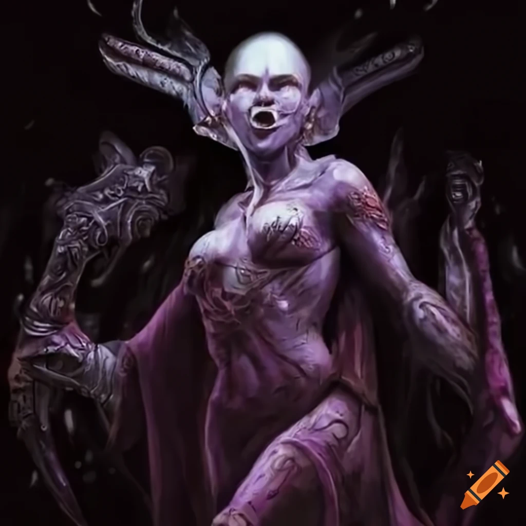 Alien vampire goddess Adalline using a god energy weapon blast