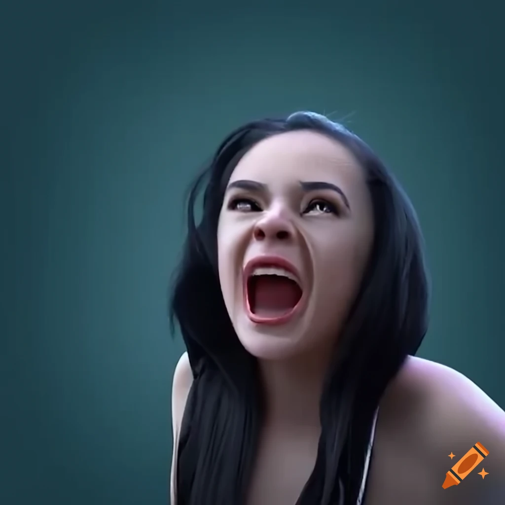 Woman screaming angrily while looking away