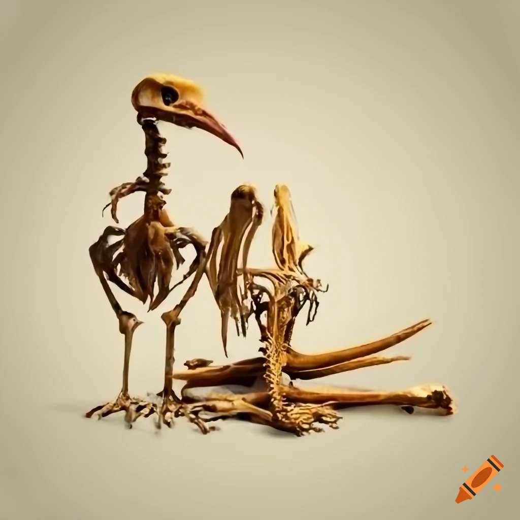 Pile of lizard bones and bird skeleton