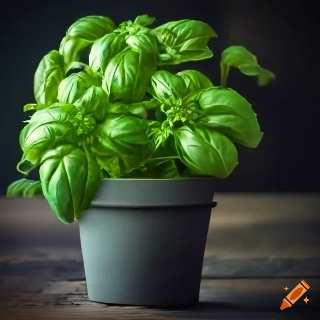Giant basil bush growing in a pot
