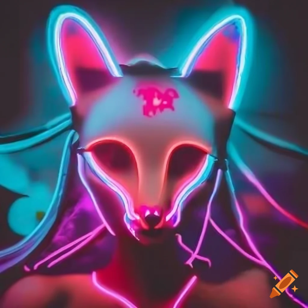 Neon graffiti of anthropomorphic kitsune