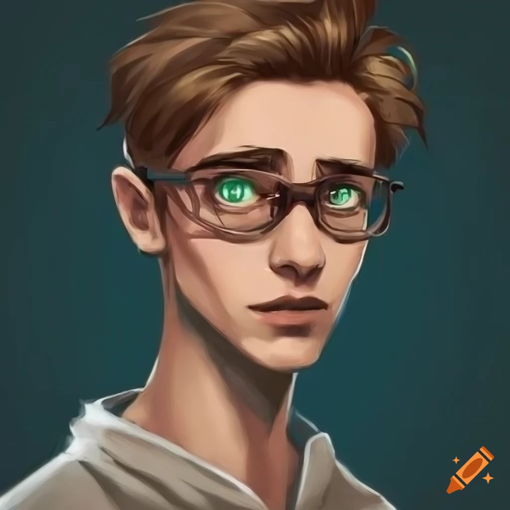 Young man with glasses and brown hair in casual art style