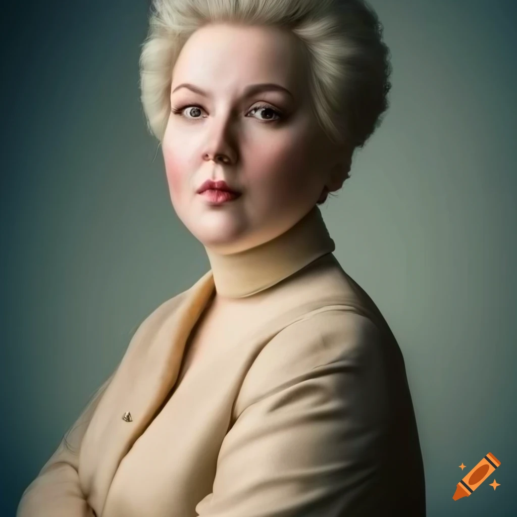 Baroque style portrait of a plus size aristocratic woman in high collar buff coat