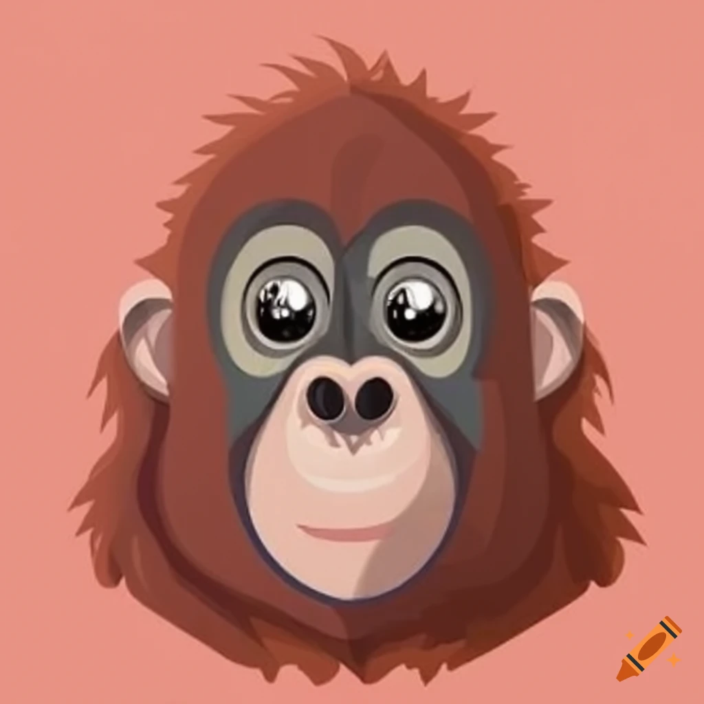 Cartoon-style close-up of a baby orangutan face