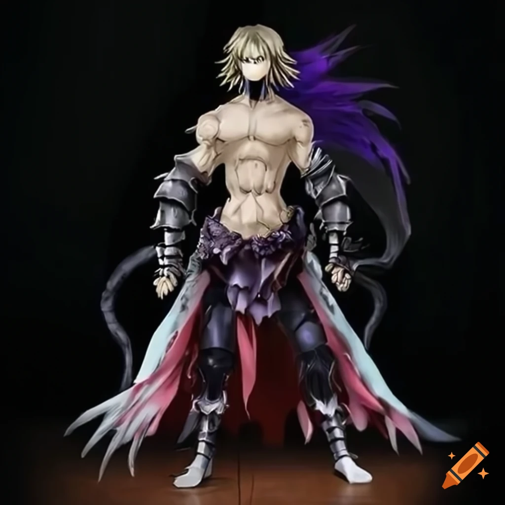 Ryuk Death Note fusion of Makoto Shishio in black knight armor with a sword