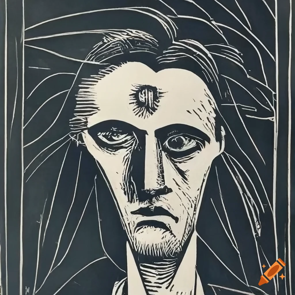 Powerful linocut art by Otto Dix featuring an introspective man in monochrome style