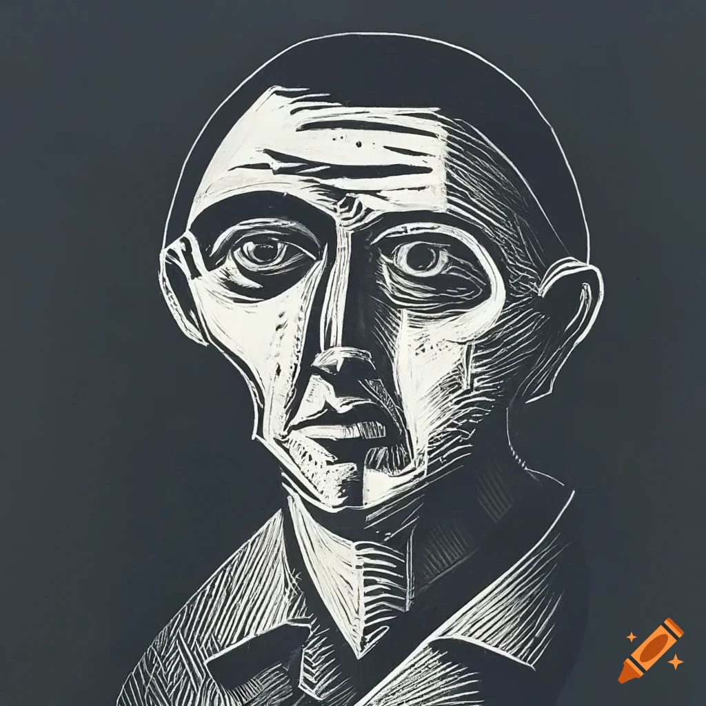 Powerful linocut art by Otto Dix featuring an introspective man in monochrome style