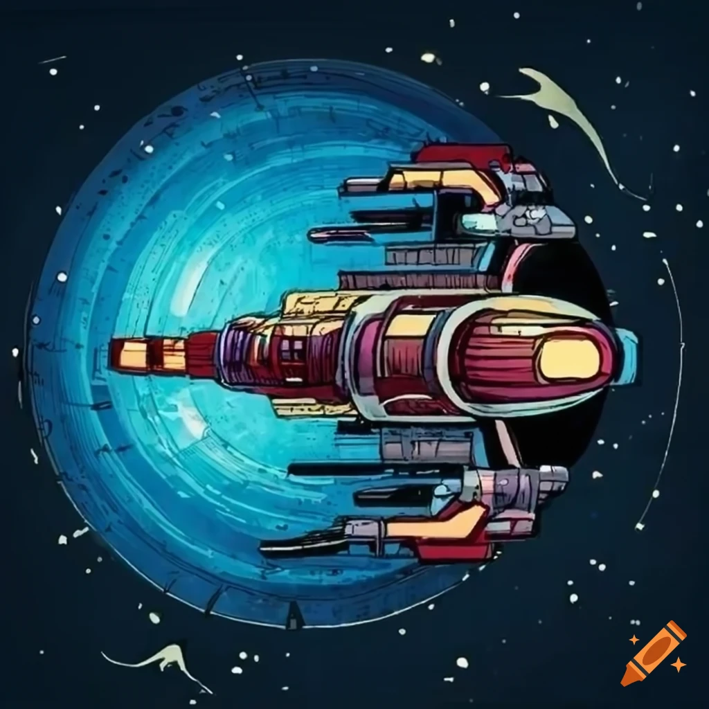 Retro-futuristic spacecraft engines in comic book style