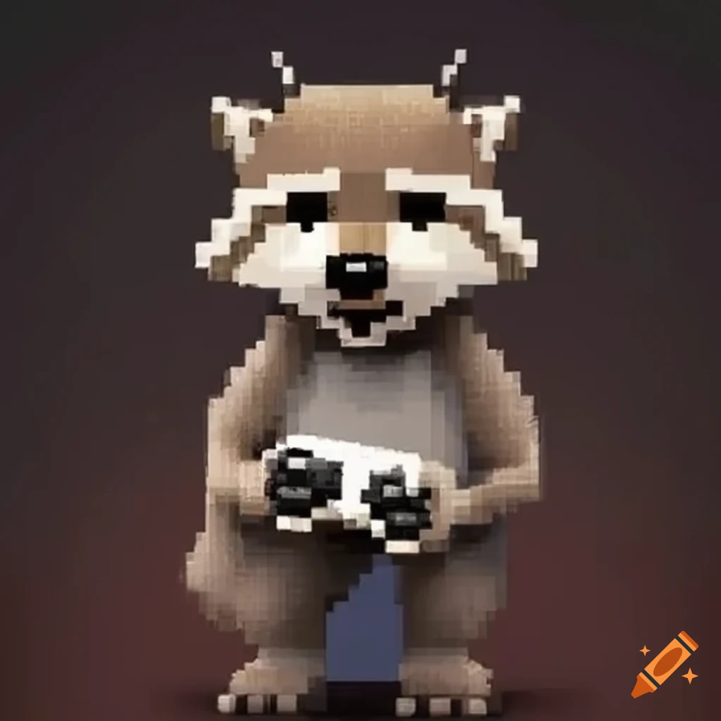 8-bit raccoon with gamepad