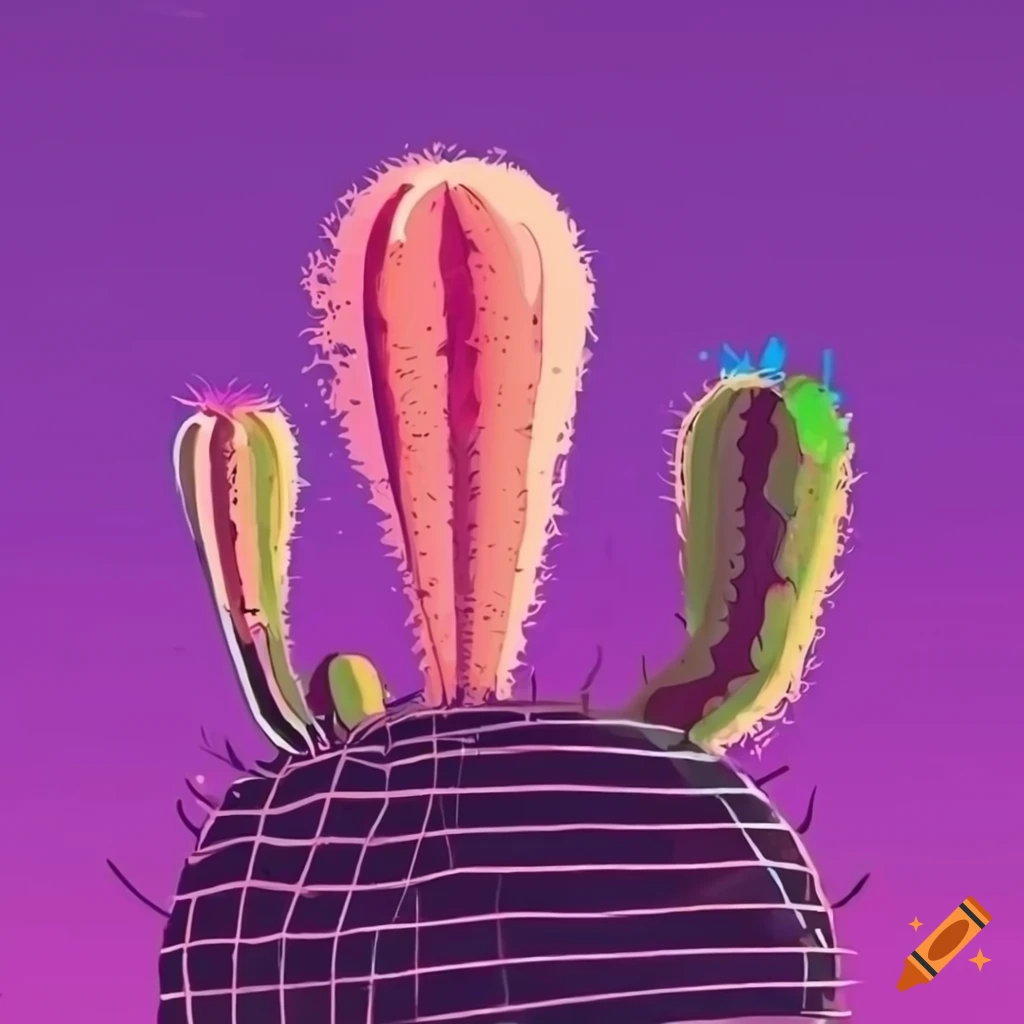 Illustrated retro futuristic cactus design