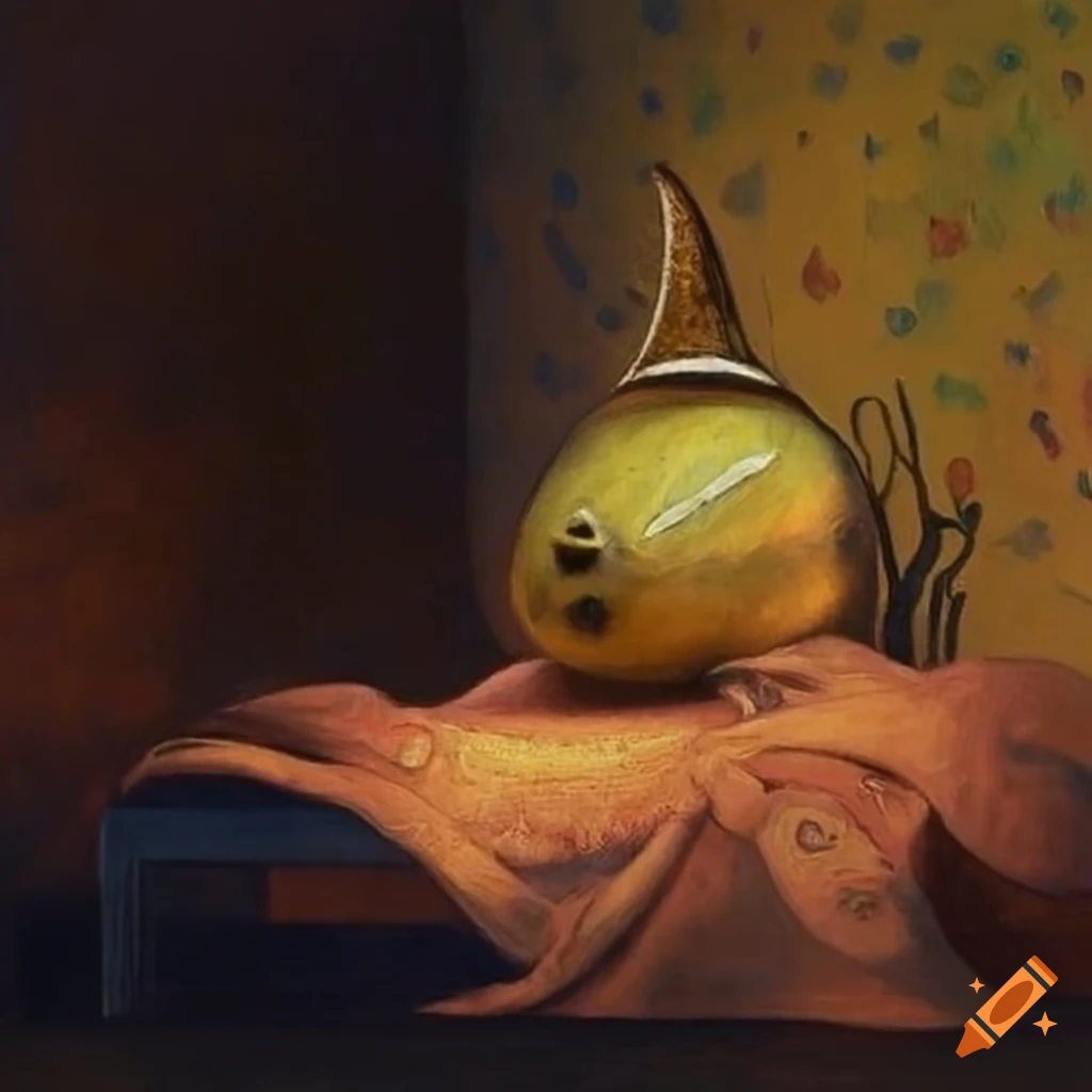 Surrealist style oil painting in a room in the morning