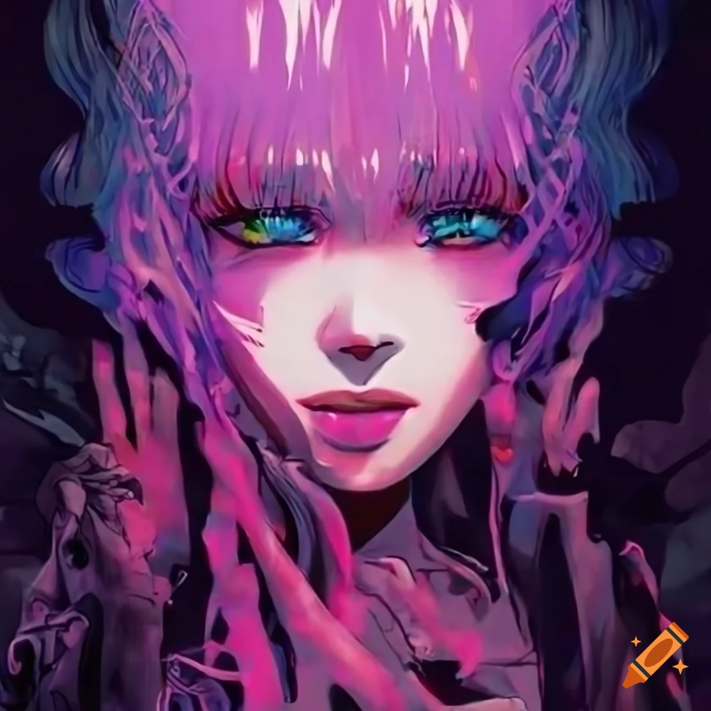 Anime girl optical illusion face on breakcore album cover