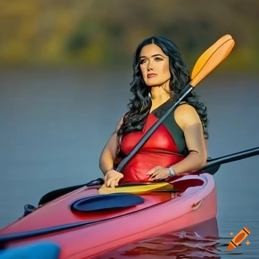 Salma Hayek enjoying a kayak ride