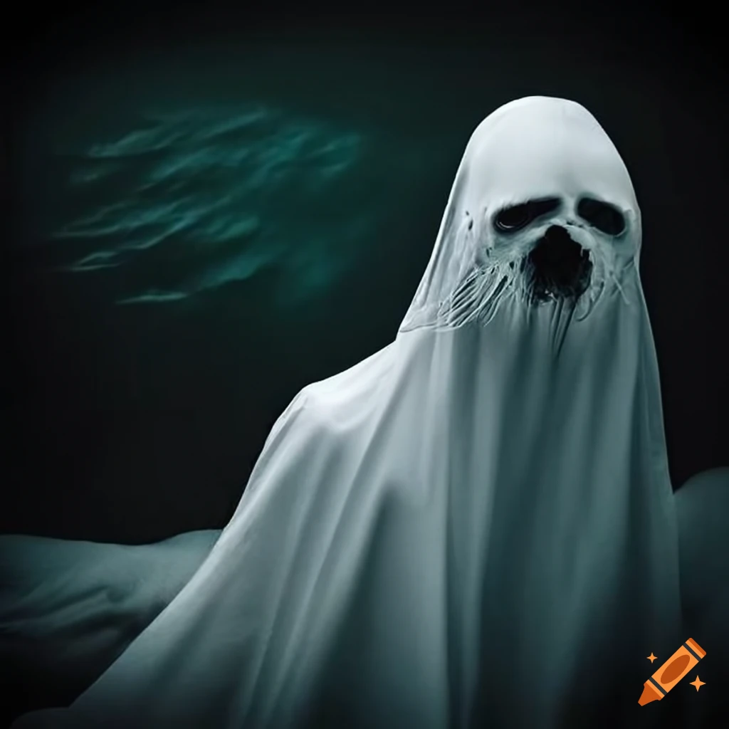 Sea lion wearing a white bedsheet ghost costume on Craiyon