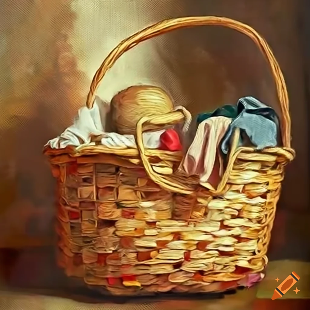 Straw basket with handle and clothes