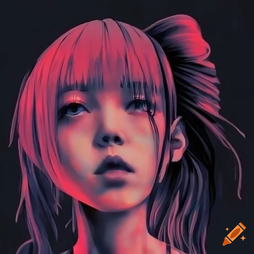 Anime girl optical illusion face on breakcore album cover