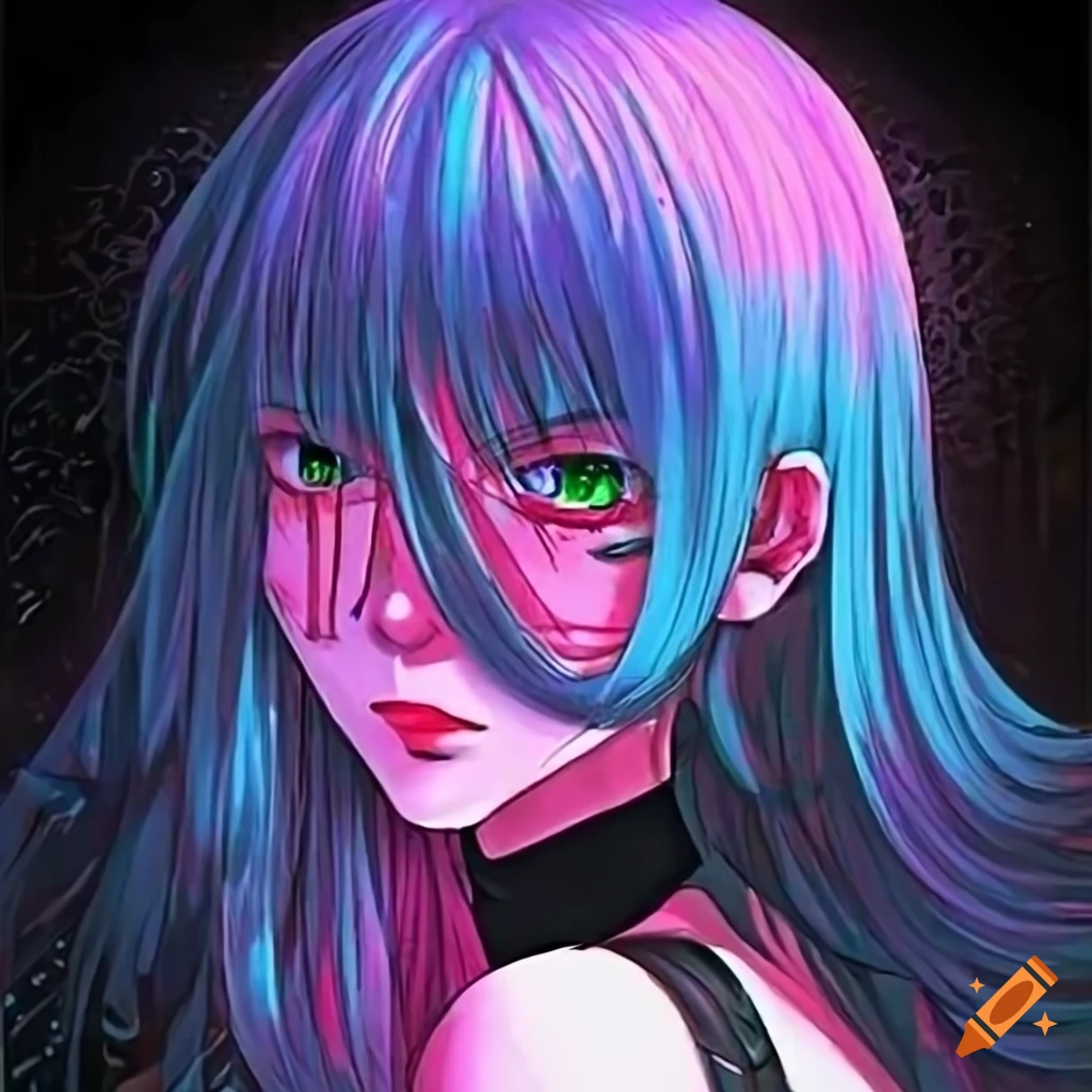 Anime girl optical illusion face on breakcore album cover