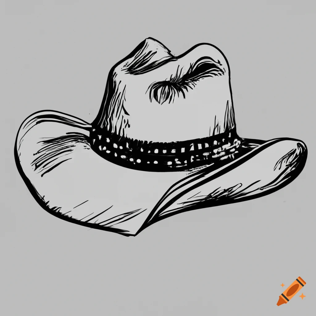 Cowboy hat line drawing in black and white