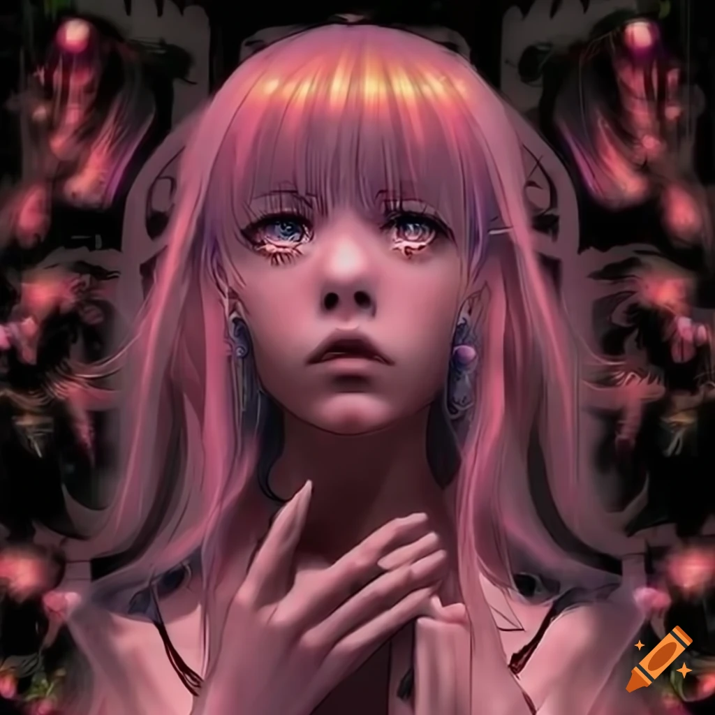 Anime girl optical illusion face on breakcore album cover