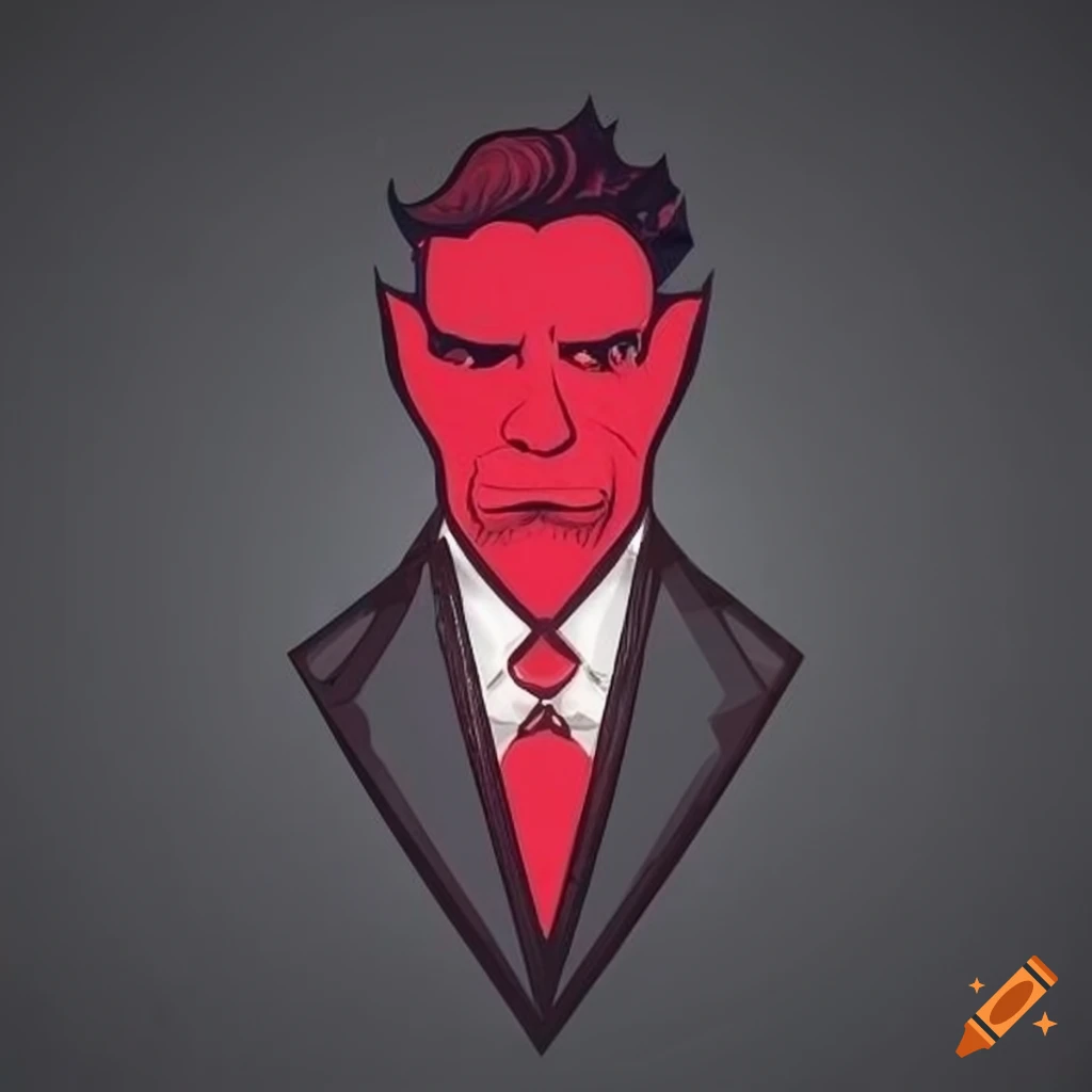 Diamond-headed figure with a casino red tie and smoking jacket in graphic design logo