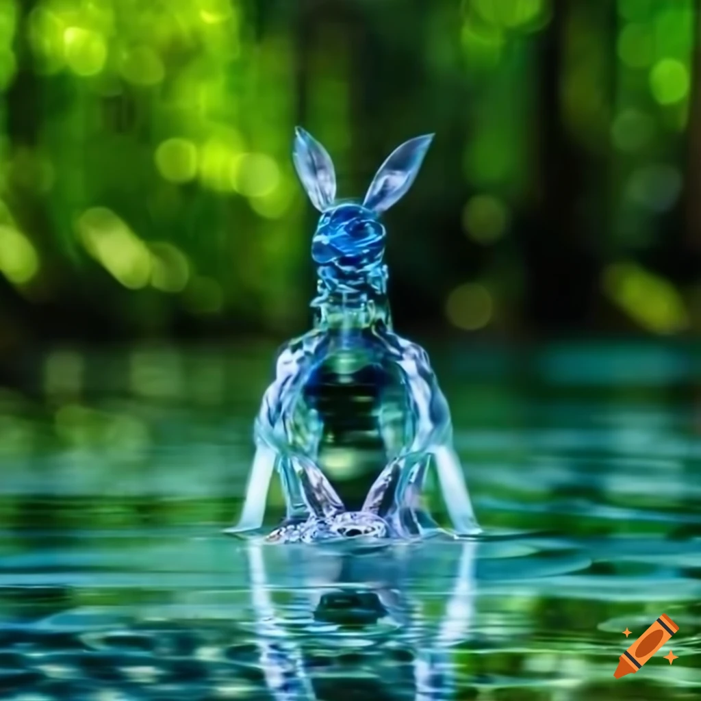 Robotic kangaroo in a jungle with water ripples