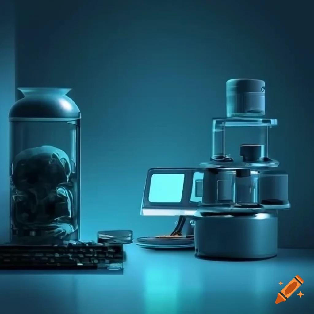 Interior design of a futuristic medical experimentation laboratory with ...