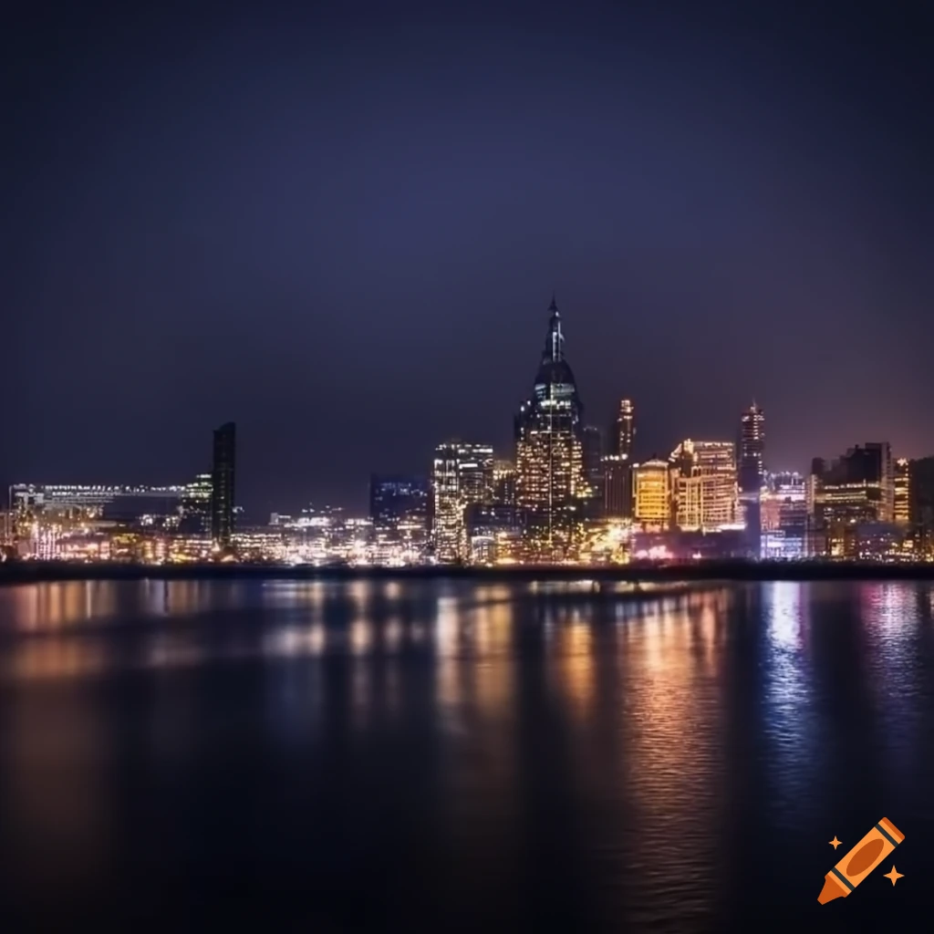 Beautiful night view of a city waterfront