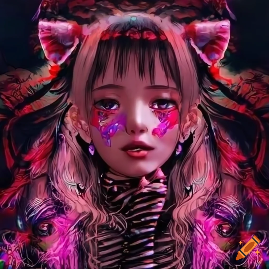Anime girl optical illusion face on breakcore album cover