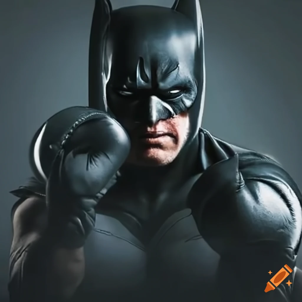 Dark knight training intensely on a boxing bag
