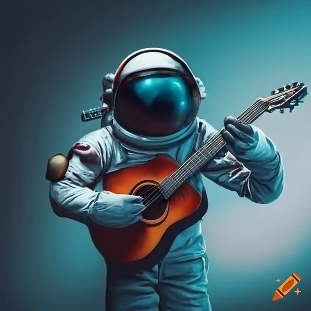 Astronaut playing acoustic guitar