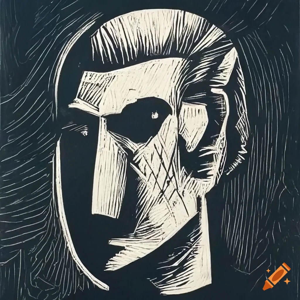 Powerful linocut art by Otto Dix featuring an introspective man in monochrome style