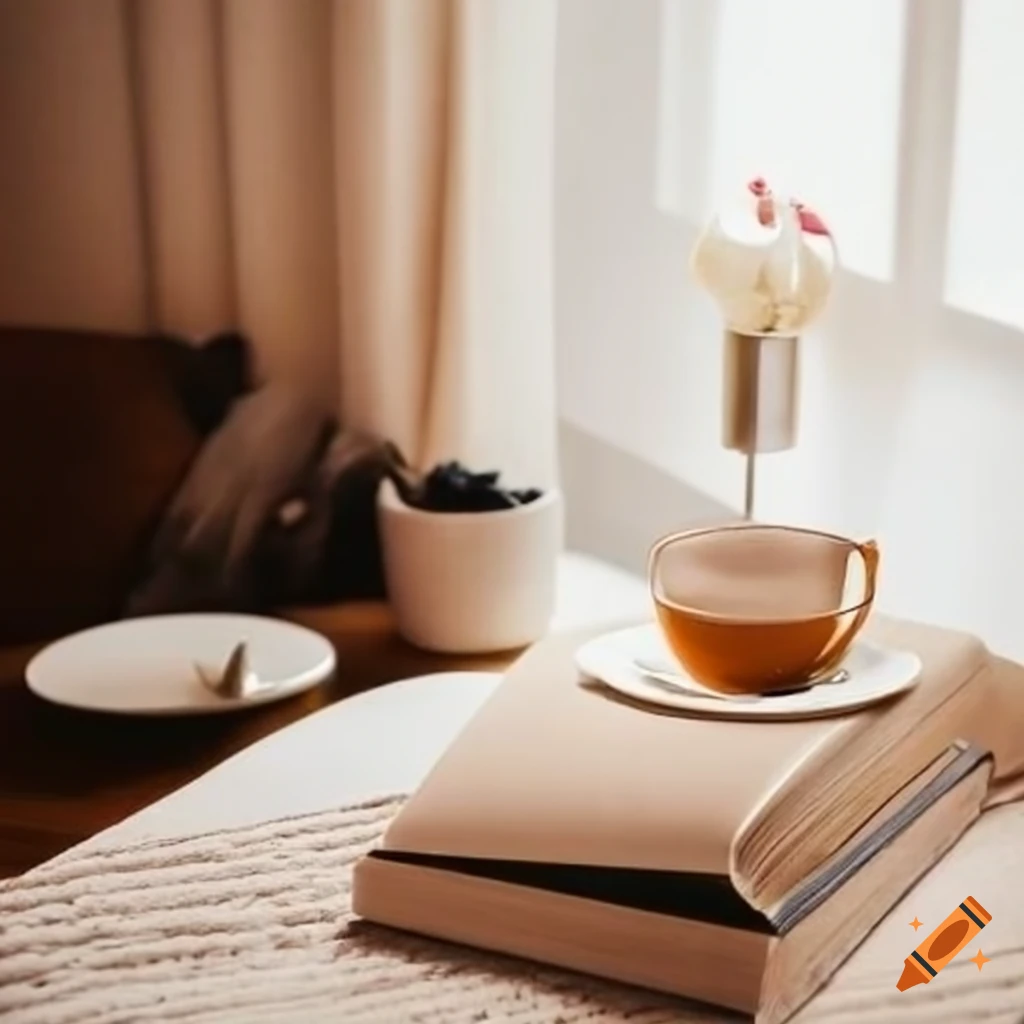 Cozy corner with a book, tea or coffee, and a blanket for comfort and self-care