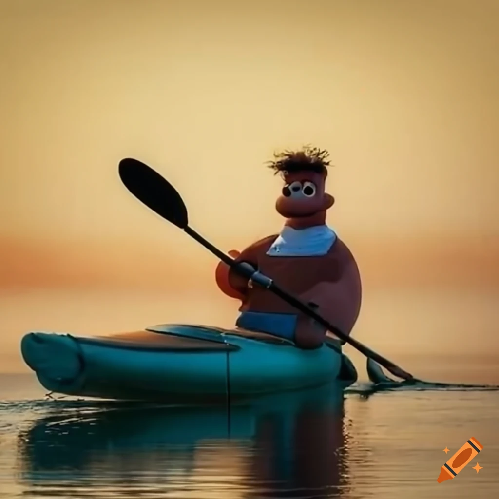 Ernie and Bert in a red kayak on the Danube. Subtitle: Early Bird's