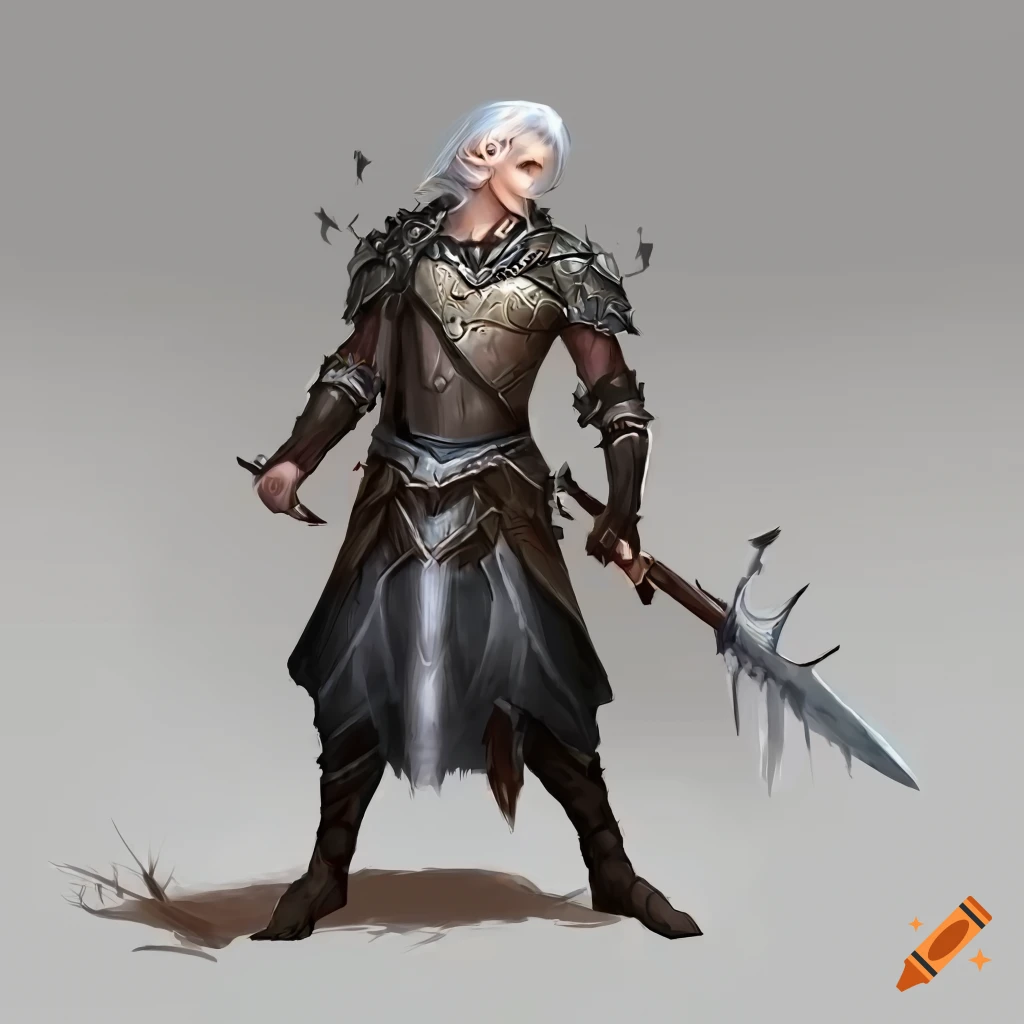 Male elven fantasy warrior with longsword and white hair on Craiyon
