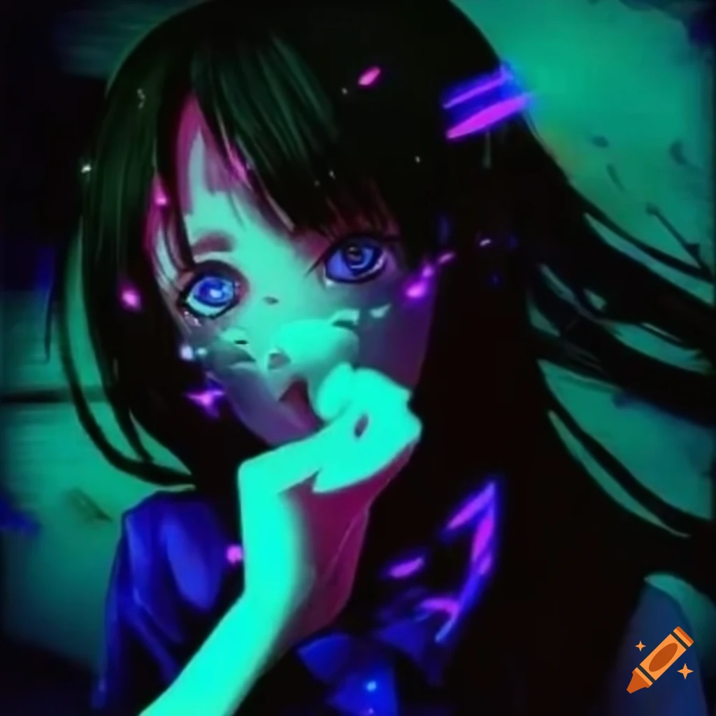 Anime girl optical illusion face on breakcore album cover