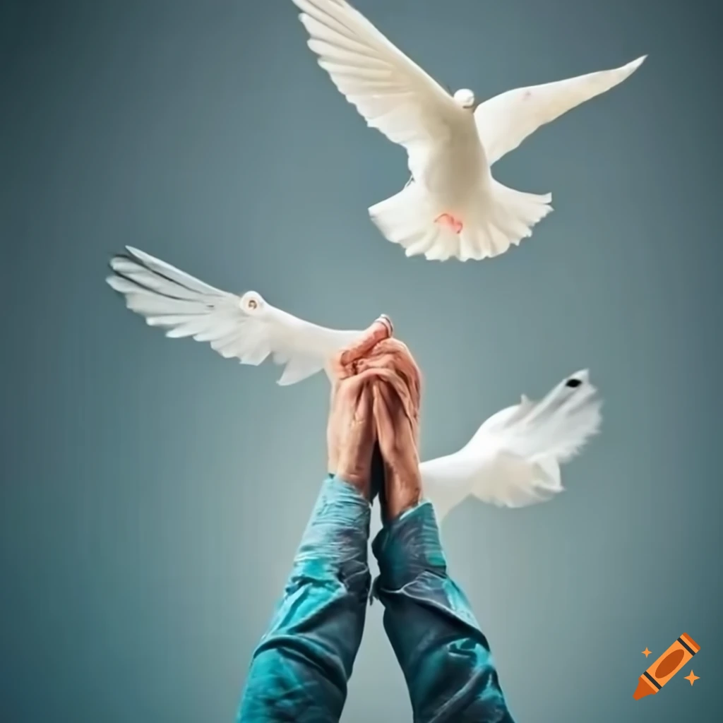 Hands with irons on wrists releasing a white dove