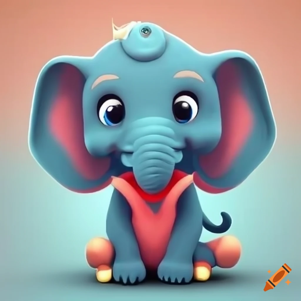 Mascotte elephant using a computer in 3D animated style