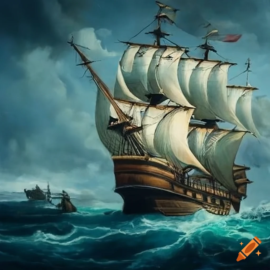 1700s ship in a stormy sea