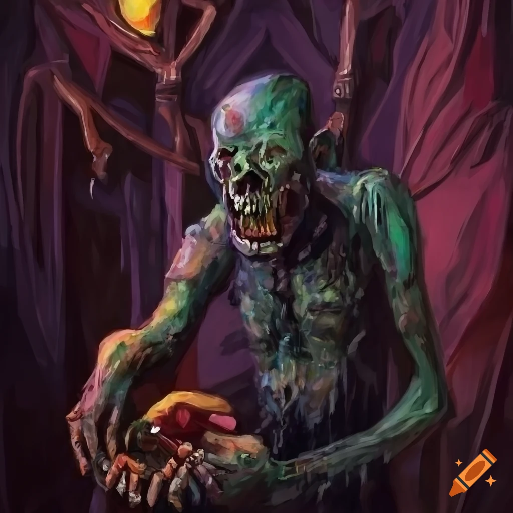 Undead zombie in a tomb as a token for D&D enemy