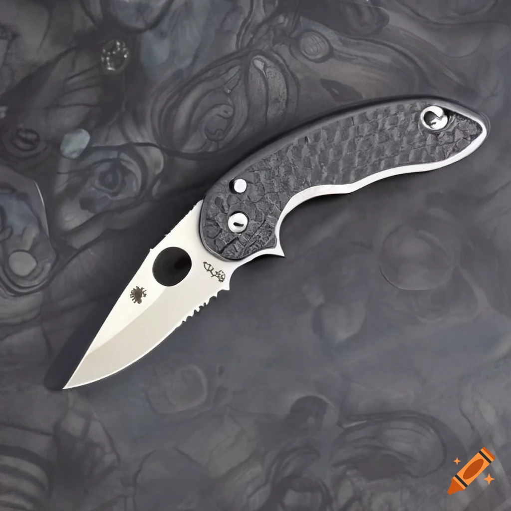 Spyderco jackknife on dark glass steel table with futuristic Japanese style