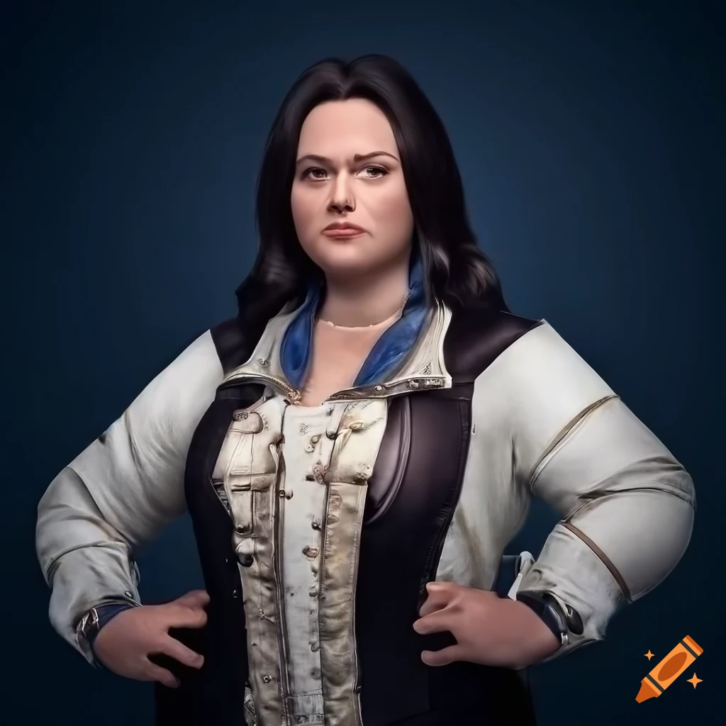 Plus size model in 17th-century buff coat and riding boots