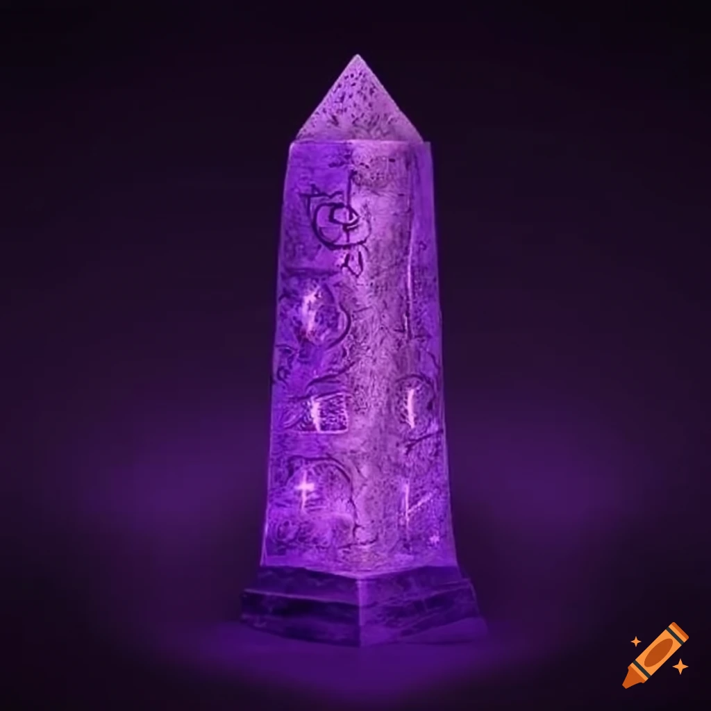 Ancient black obelisk with glowing purple runes engraved