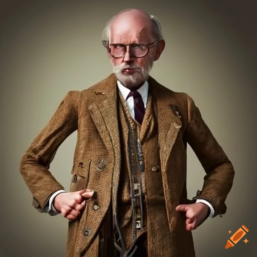 Professor pointing down, old-timey style