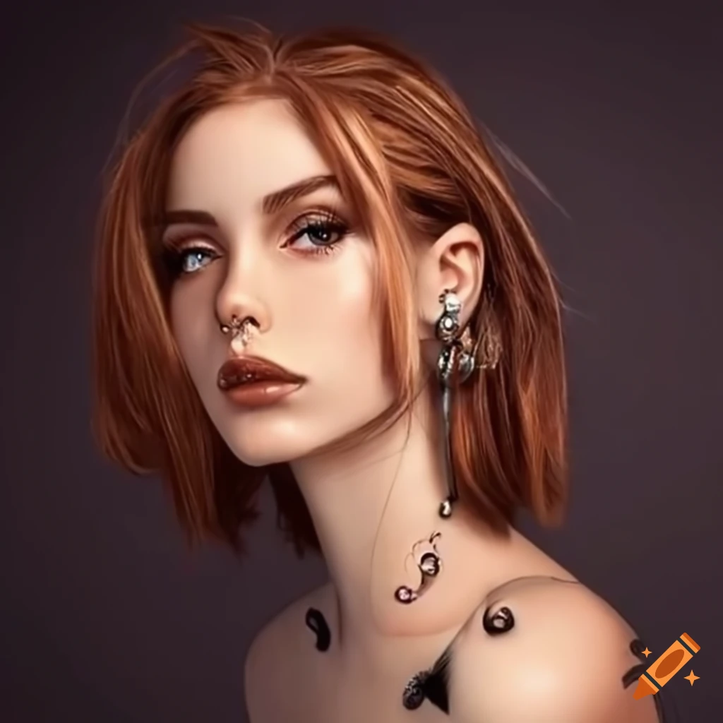 Woman with shoulder-length hair and multiple piercings