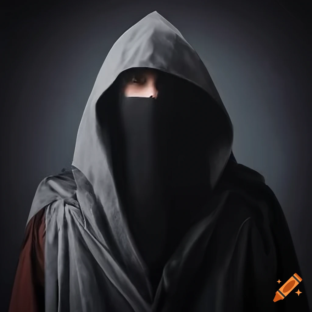 Medieval magician in grey cloak with leather belt