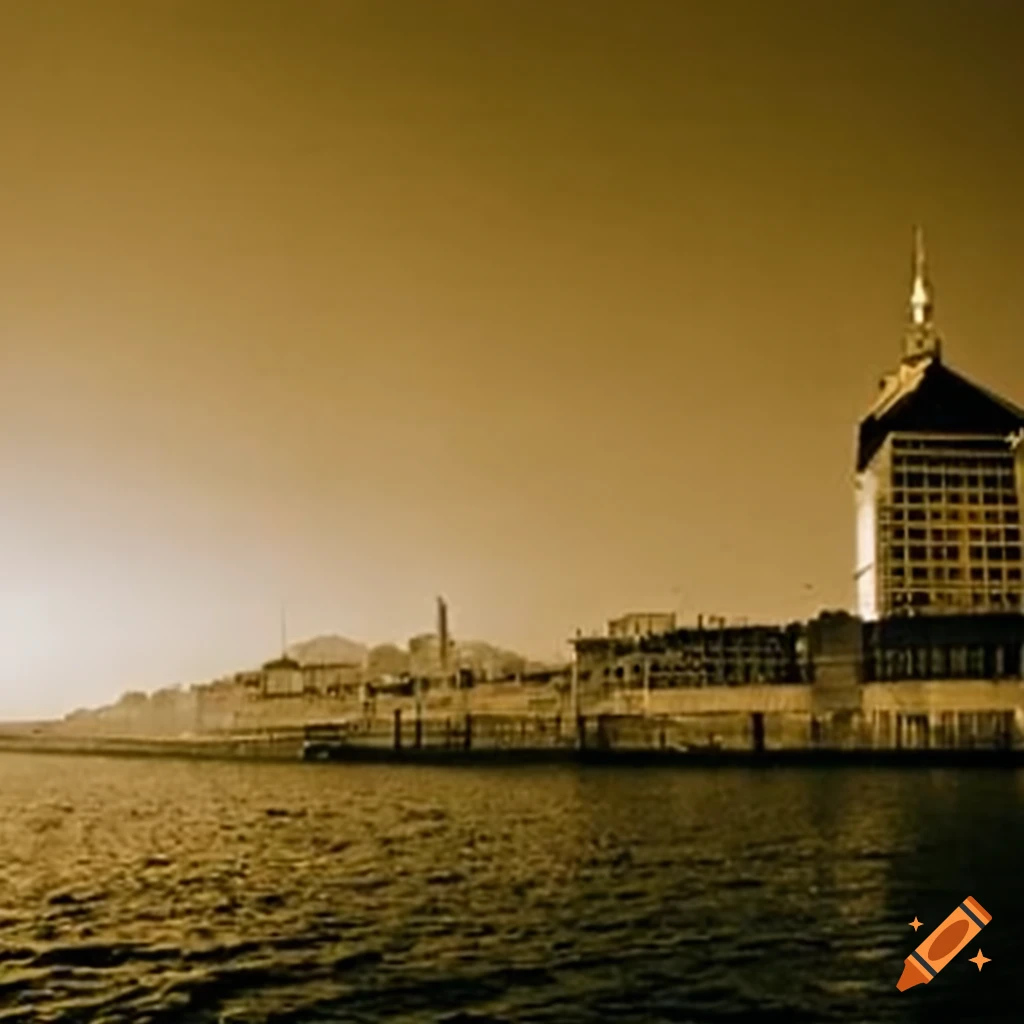 Surreal building captured in sepia tones through analog photography