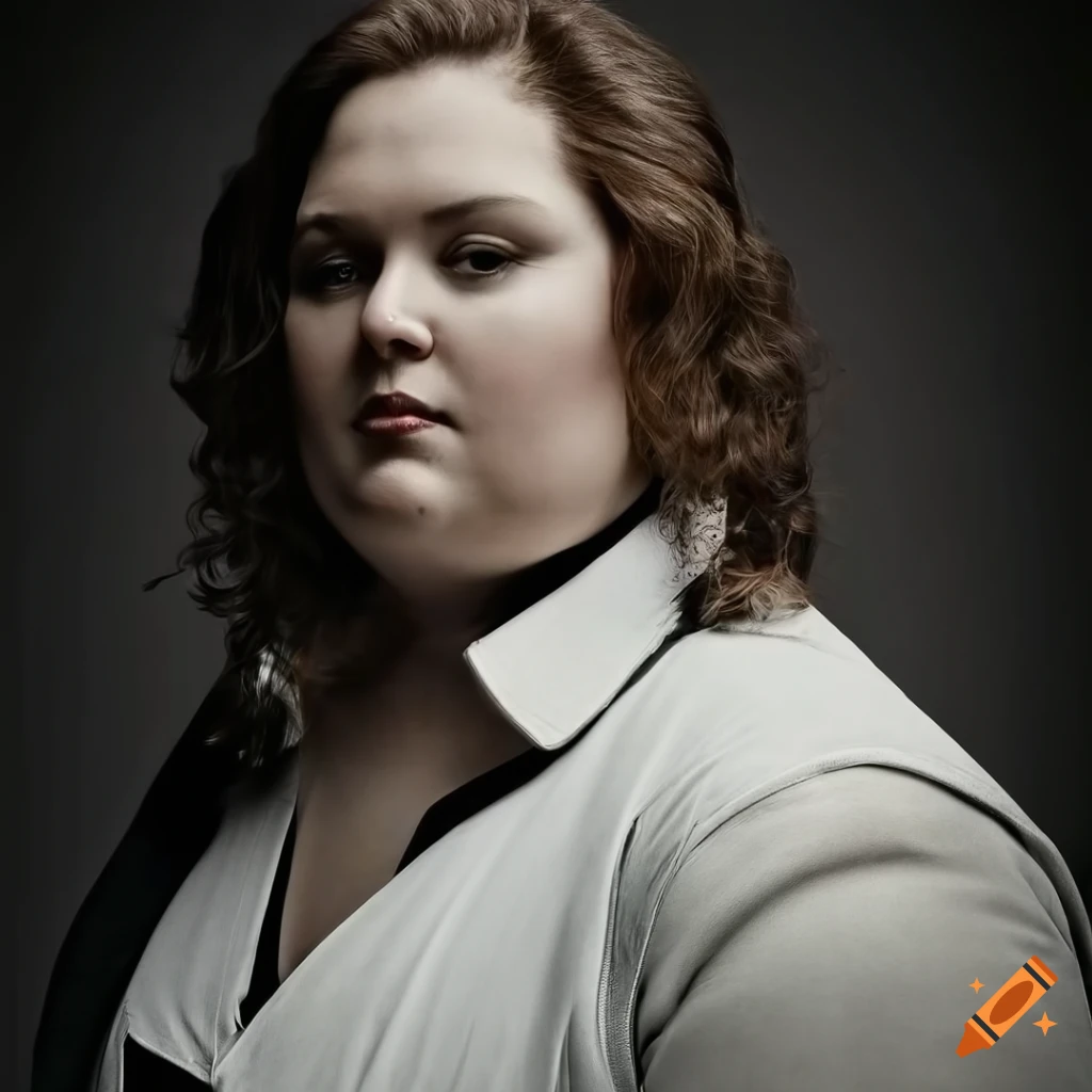 Serious plus size model in 17th-century buff coat and riding boots